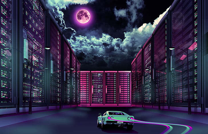 Music, The moon, Neon, Machine, Ferrari, GTO, 288, Synthpop, HD wallpaper