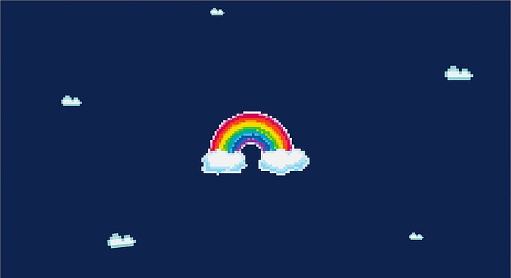 Pixel Rainbow, Cute, happy, sky, cloud, vektor, color, colour, HD wallpaper