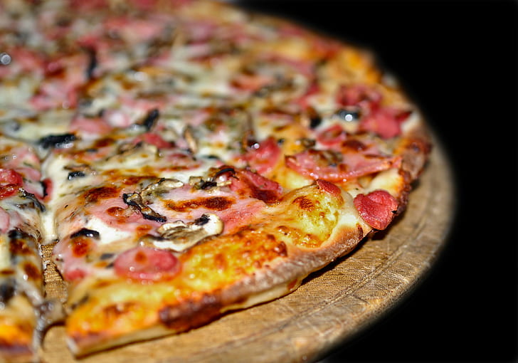 pizza, food, closeup, blurred, HD wallpaper