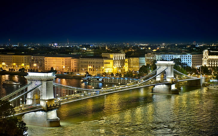 Chain Bridge, Hungary, Budapest, architecture, river, water, HD wallpaper