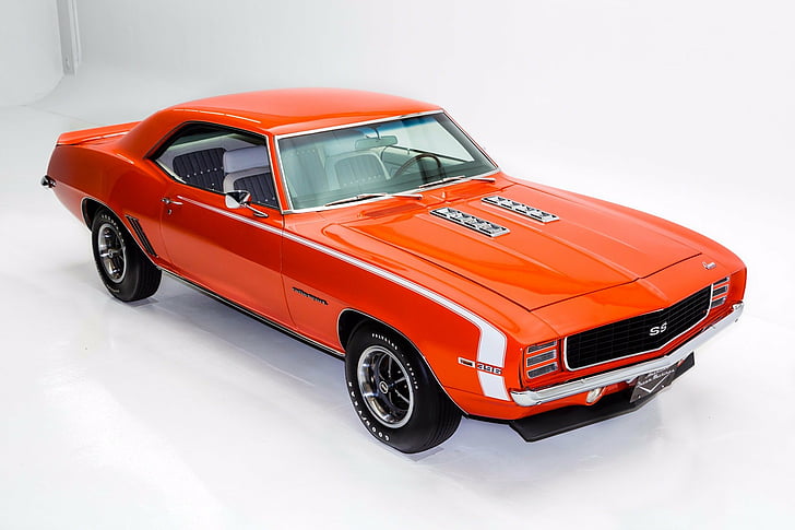 1969, 396, camaro, cars, chevrolet, convertible, orange, rs-ss, HD wallpaper