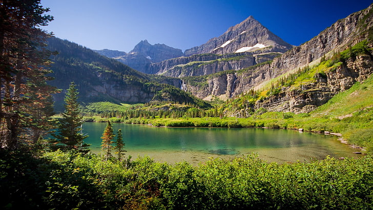 mountain landmark, nature, lake, mountains, Canada, scenics - nature, HD wallpaper