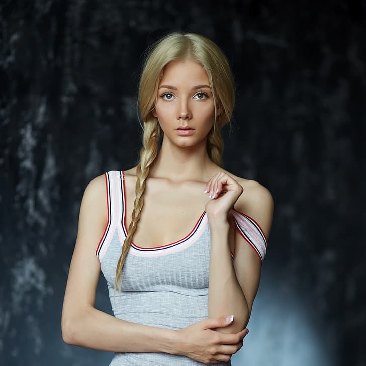 Dmitriy Lobanov, Katerina Shiryaeva, model, women, blonde, braids, HD wallpaper