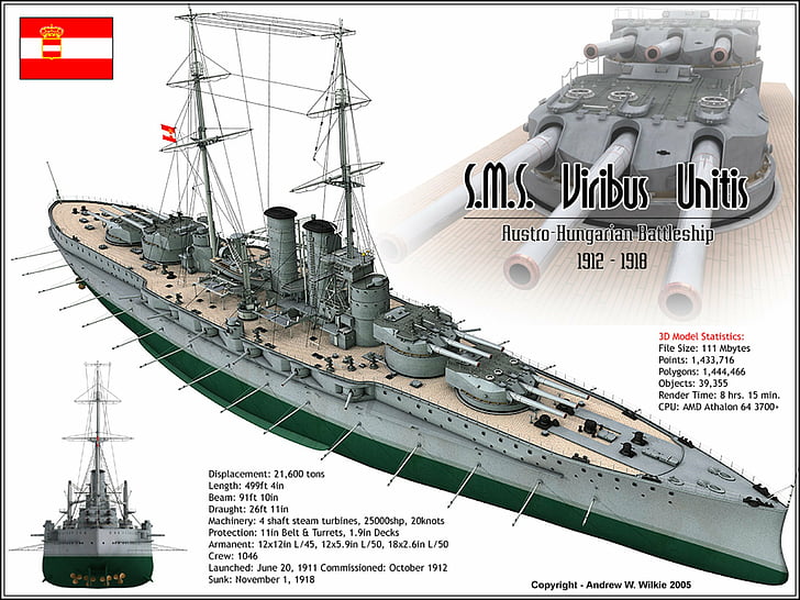 4000x3000, austro hungarian, battleship, ships, sms, viribus unitis, HD wallpaper