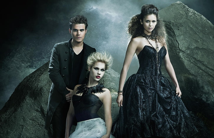 Paul Wesley and Claire Holt, Nina Dobrev, The Vampire Diaries, HD wallpaper