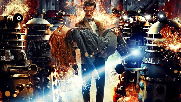 man holding woman 3D poster, fantasy art, Doctor Who, Matt Smith