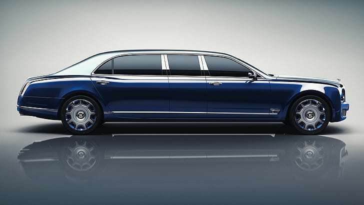 blue Rolls Royce limousine, Bentley Mulsanne Grand Limousine
