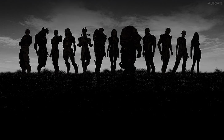 silhouette photo group of people, Mass Effect 2, real people, HD wallpaper