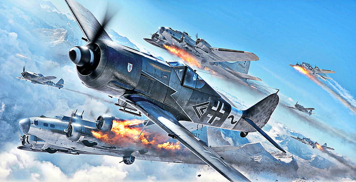 artwork, aircraft, military aircraft, war, Focke-Wulf Fw 190, HD wallpaper