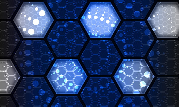 blue and gray wallpaper, hexes, numbers, network, technologies, HD wallpaper