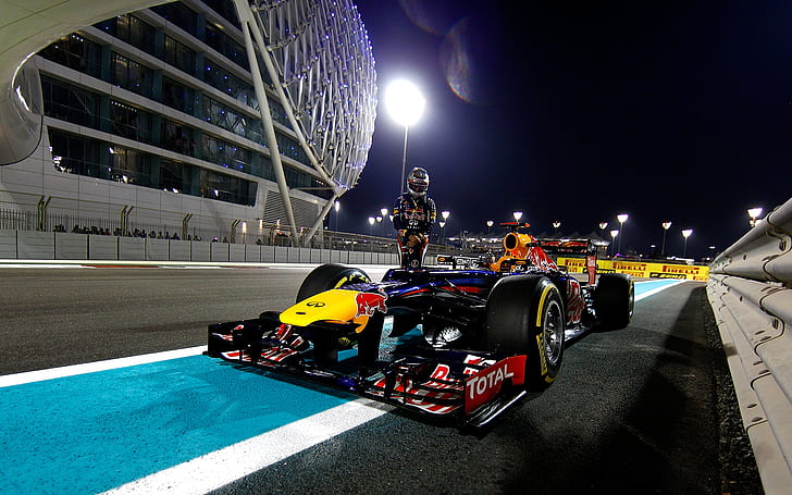Race Car Formula One F1 Night Lights Driver Red Bull HD, cars, HD wallpaper