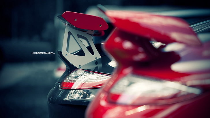 red car spoiler, Porsche 911, close-up, no people, focus on foreground, HD wallpaper