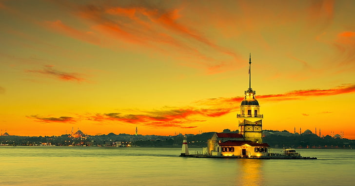 Istanbul, Kız Kulesi, nature, turkey, sunset, sky, built structure, HD wallpaper