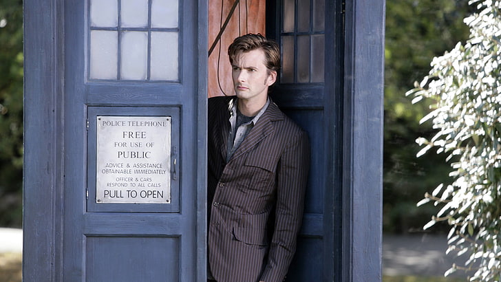 men's brown pinstripe notched lapel suit jacket, Doctor Who, The Doctor, HD wallpaper