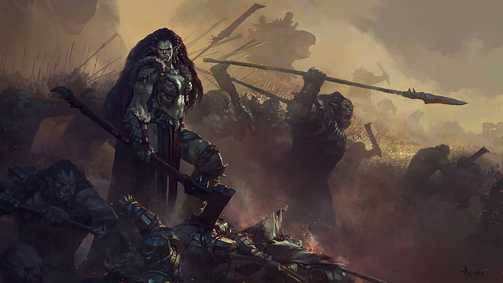 video game digital wallpaper, digital art, orcs, war, warrior