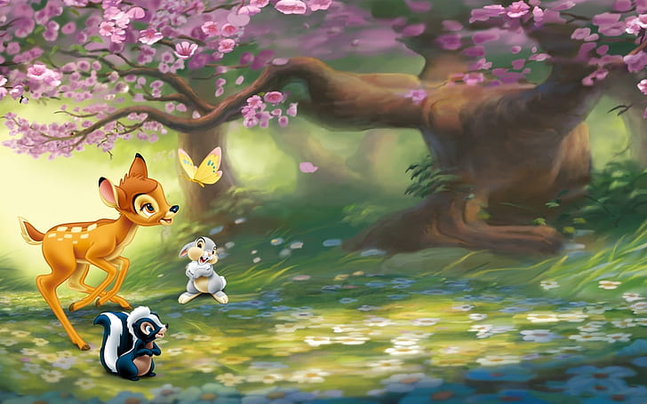 HD wallpaper: Movie, Bambi, Animal, Butterfly, Cherry Tree, Disney, Fawn |  Wallpaper Flare