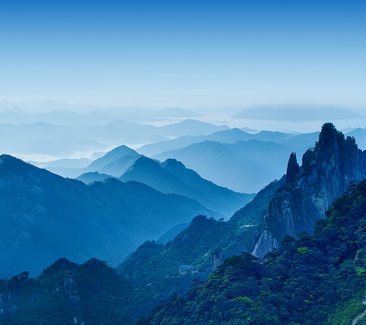 Mountains, Day time, Foggy, Huawei Mate 10, Stock, HD HD wallpaper