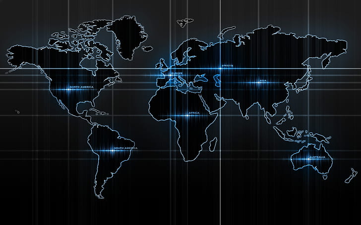 World Map, blue and black map, australia, asia, america, north, HD wallpaper