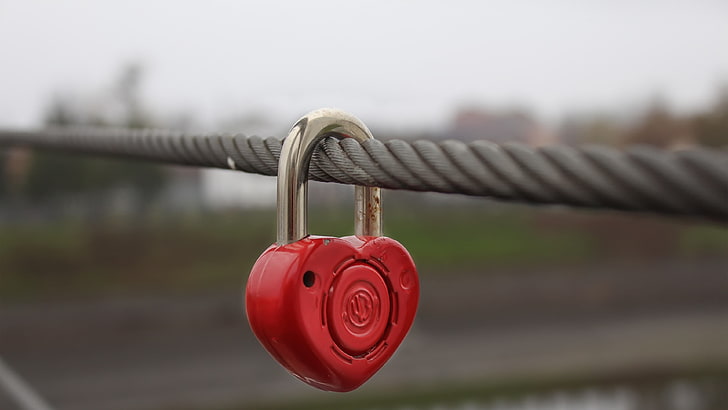 red and gray heart padlock, metal, security, protection, safety, HD wallpaper