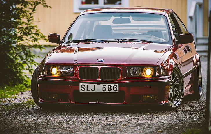 red BMW car, tuning, stance, E36, land Vehicle, sports Car, luxury