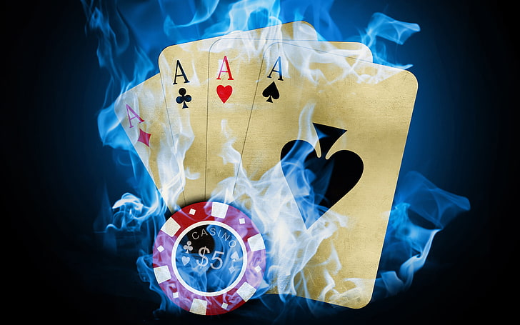 four Aces of playing cards, fire, poker, casino, the trick, success