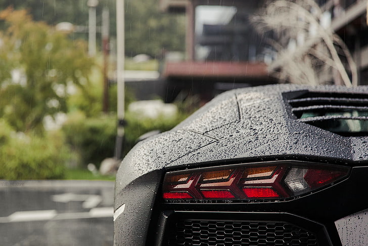close-up photo of black vehicle, car, Lamborghini, Lamborghini Aventador