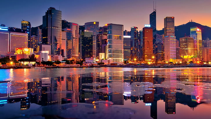 hong kong, world, skycrapper, hd, 4k, reflection, city, building exterior, HD wallpaper