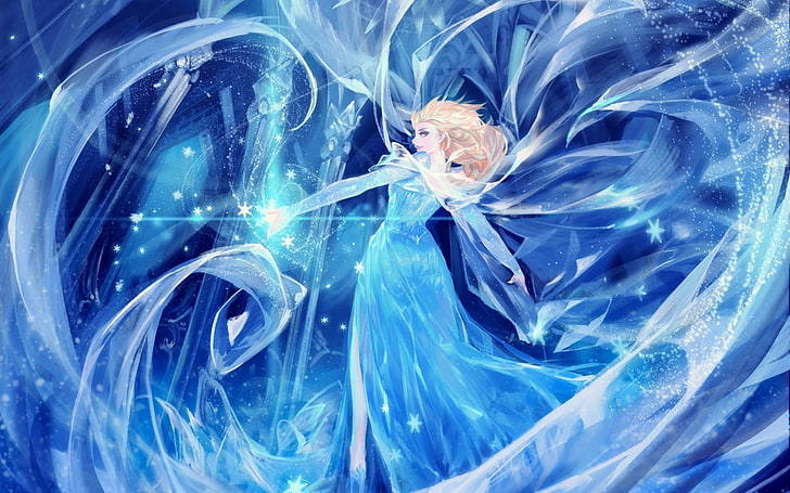 Elsa from Frozen illustration, Princess Elsa, ice, Frozen (movie), HD wallpaper