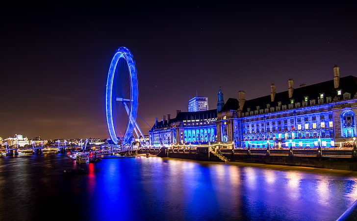 London Night, London Eye, London, City, ferris wheel, Citylights