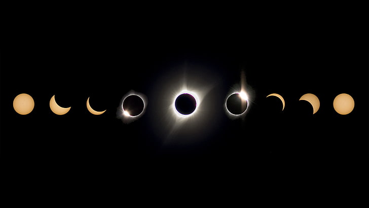 assorted moon illustration, eclipse, space, sun rays, illuminated, HD wallpaper