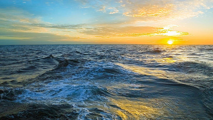 sunset, sky, scenic, horizon, sea, water, beauty in nature, HD wallpaper
