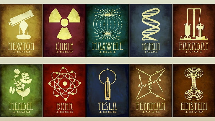assorted book lot, Tesla, Einstein, Franklin, Mendel, Faraday, HD wallpaper