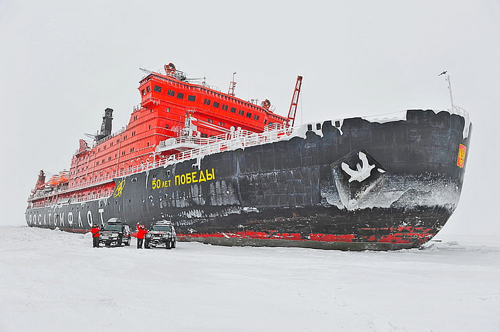 Winter, Sea, Snow, Ice, The ship, Russia, 50 years of Victory