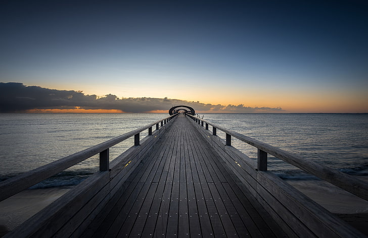 brown and black wooden bed frame, pier, sea, water, sky, the way forward