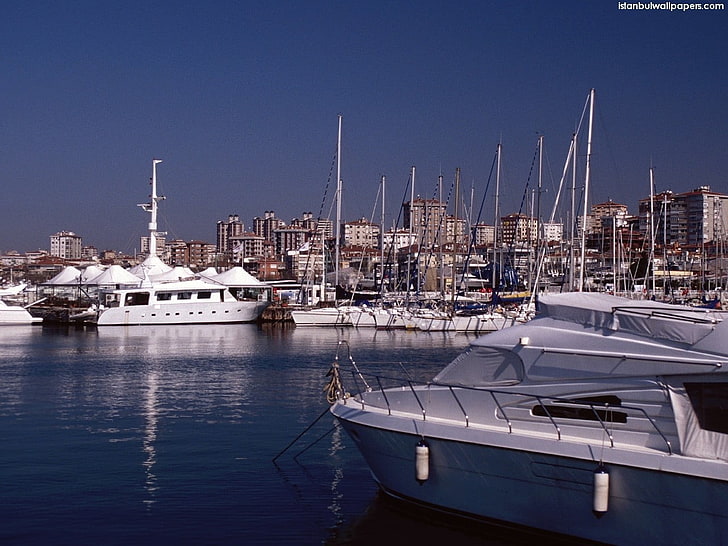 harbor, cityscape, boat, Istanbul, water, nautical vessel, transportation, HD wallpaper