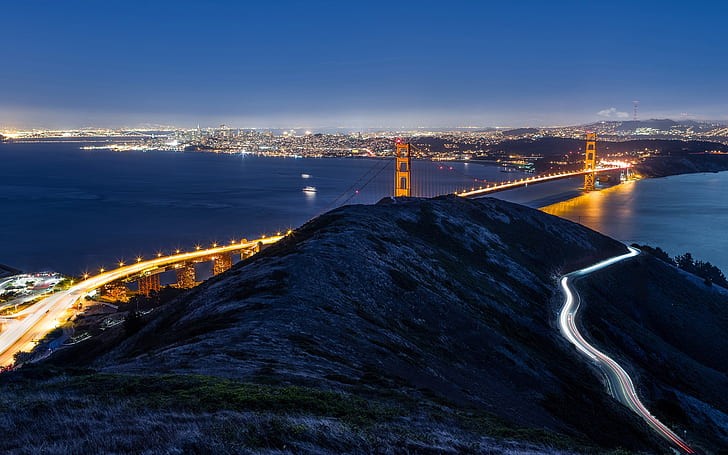 San Francisco, California, USA, Golden Gate Bridge, night city, HD wallpaper