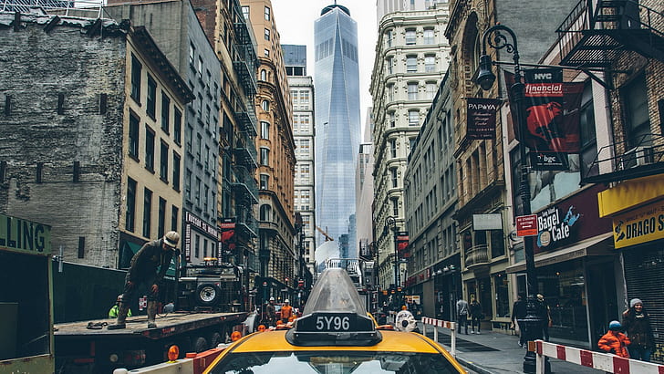 taxi, New York City, building, One World Trade Center, HD wallpaper