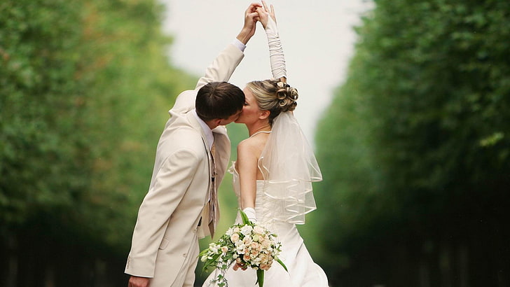 romantic, bride, groom, wedding, dress, maypole, happiness, HD wallpaper