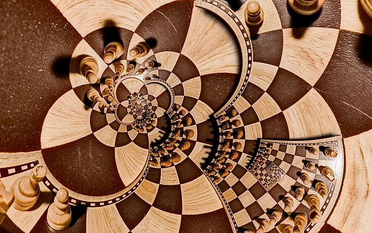 brown and beige chess piece decor, digital art, recursion, pawns, HD wallpaper