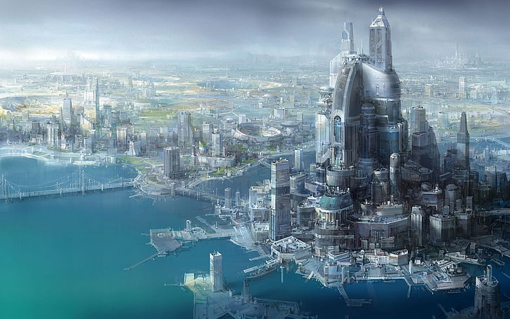 science fiction, futuristic city, cityscape, building exterior