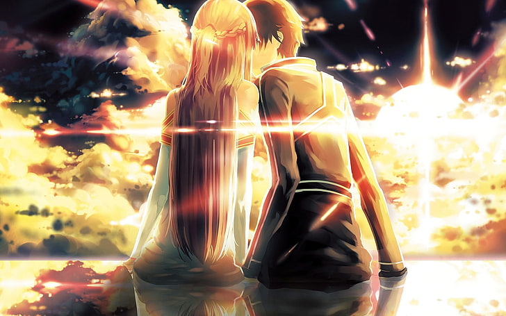 Kirito and Asuna illustration, anime, anime girls, Sword Art Online, HD wallpaper