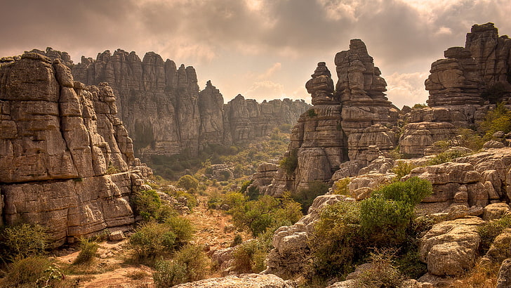 brown rock formations, nature, landscape, El Torcal, Andalusia, HD wallpaper