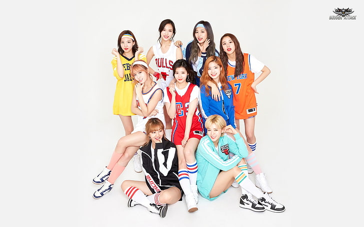 K-pop, Twice, women, Asian, sports jerseys, group of people, HD wallpaper