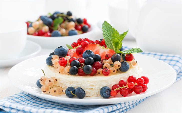Cheesecake, cake, dessert, berries, HD wallpaper