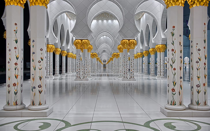 White Marble Columns With Floral Decoration Sheikh Zayed Grand Mosque In Abu Dhabi United Arab Emirates Desktop Backgrounds Free Download 120×1200