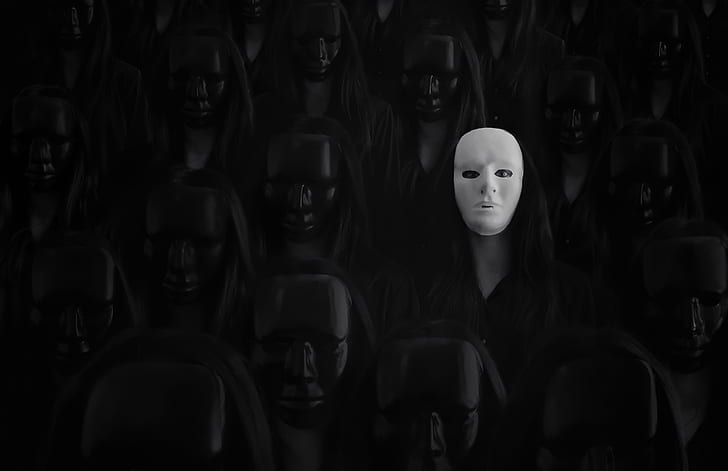 dark, mask, white, black, HD wallpaper