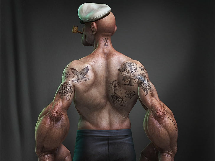 TV Show, Popeye, shirtless, muscular build, tattoo, one person, HD wallpaper