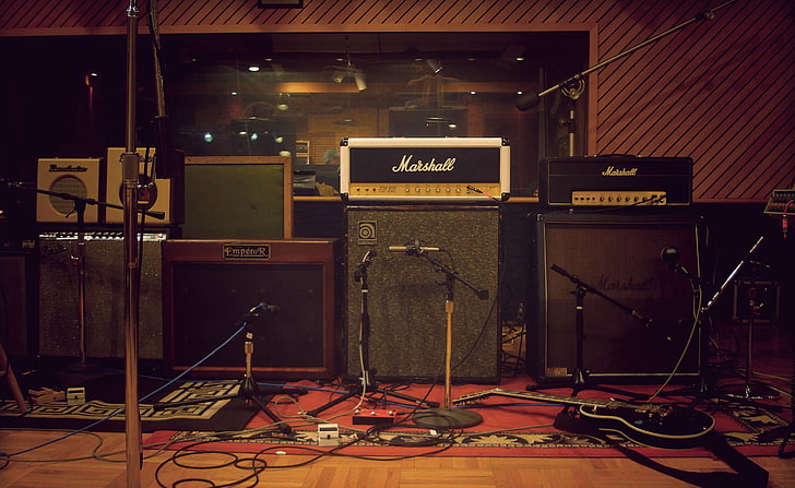Marshall Speakers, assorted-color guitar amplifier lot, Music, HD wallpaper