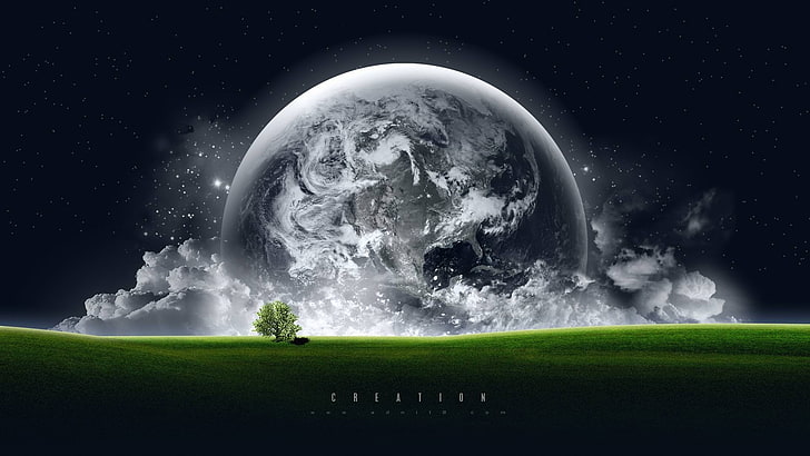 moonlight, planet, nature, space, sky, cloud - sky, green color, HD wallpaper