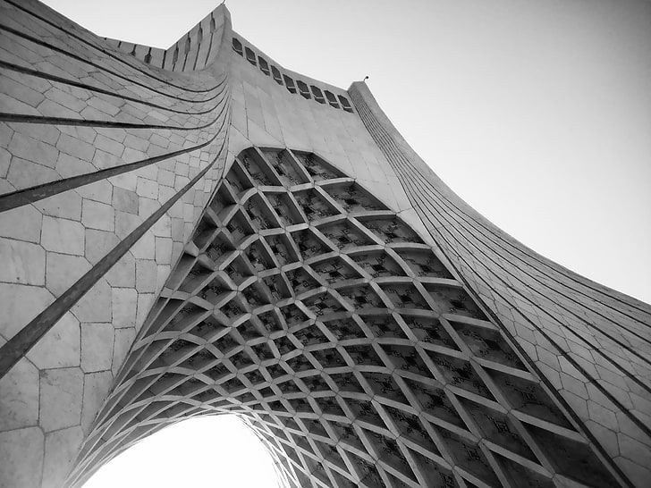 low-angle grayscale photography of concrete arch, Iran, Tehran, HD wallpaper